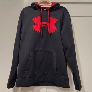 EUC Under Armour Men's Black and Red Loose Pullover Drawstring Hoodie M